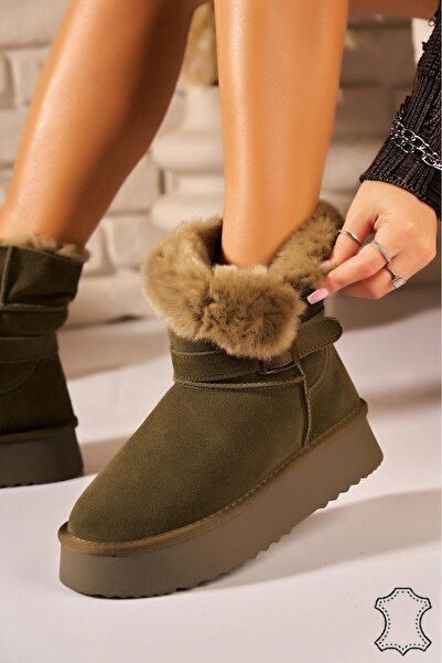 Joana Κομψές πράσινες σουέτ γυναικείες μπότες με βελούδινη επένδυση