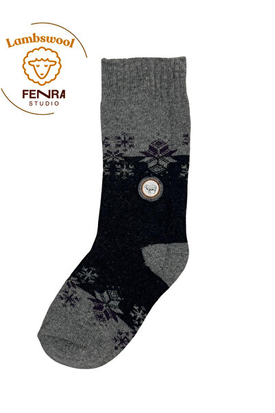 FENRA STUDIO جوارب نسائية شتوية حرارية من الصوف الناعم بنمط الثلج باللون الرم...