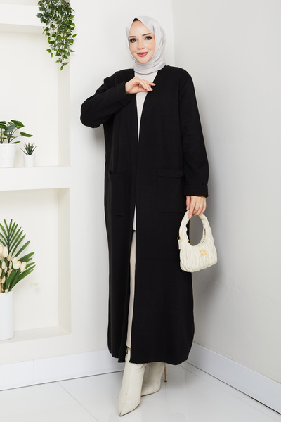 Pamuk Butik كارديجان نسائي طويل من التريكو مع جيوب من نسيج الفولاذ