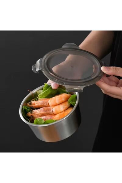 MOSTAFA Food storage container, stainless steel with airtight plastic lid, 2200ml