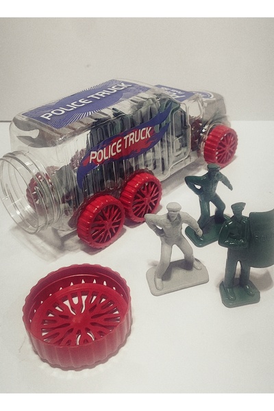 abnturk Polis Kamyonu ve Asker Figürleri Seti – Kapaklı Şeffaf Araç Kutulu, E...