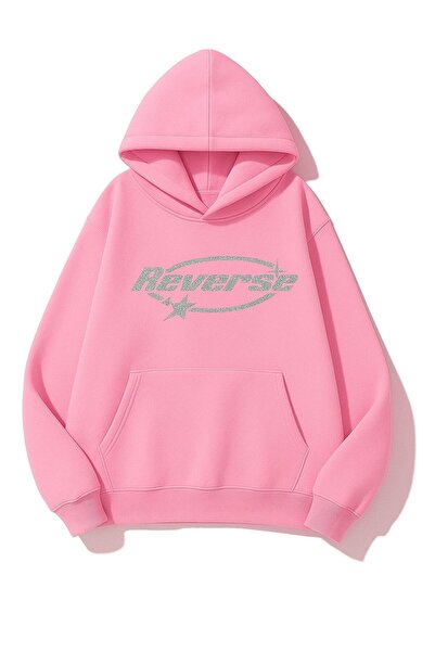 Wish BF Kapşonlu Sweatshirt Oversize Reverse Taş Baskılı 3 Iplik Şardonlu %10...