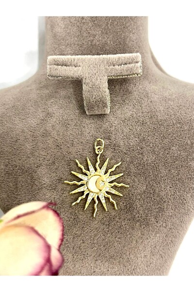 MASAL TAKI&AKSESUAR Ay yıldızlı Güneş Kolye Ucu (14k Gold 2,5x2,2cm)