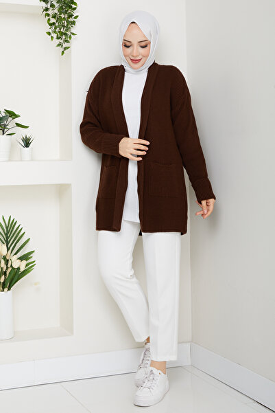 Pamuk Butik Γυναικεία ζακέτα μεγέθους μίντι με διπλωμένο μανίκι και τσέπες