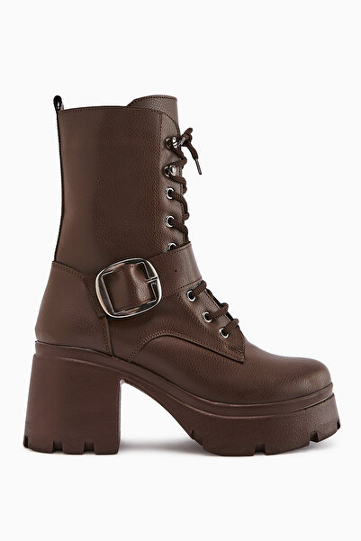 Limoya Γυναικείες μπότες με τακούνι με πλατφόρμα Caklin Brown Belted