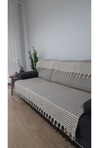 MKAtölyem Anthracite Cotton Pieces Woven Decorative Hand-Tied Pieces Fringed ...