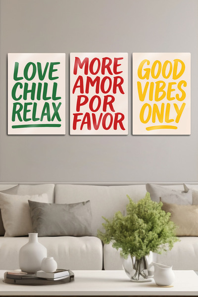 DekorHane Метален принт - комплект от 3 картини за стена, цветен, релаксиращ,...