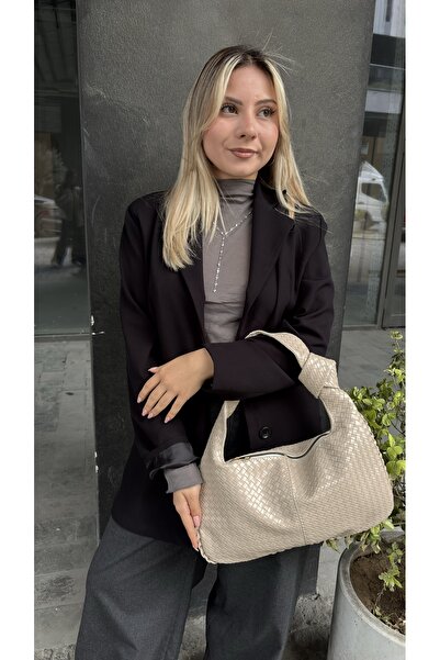 yako Geantă de umăr pentru femei, cu textura din piele artificială, cu volum ...