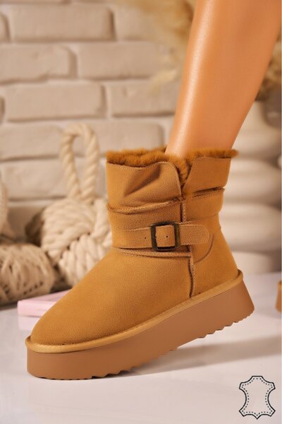 Joana Trendy Camel Suede Boots - Cozy & Stylish 8CM Heel