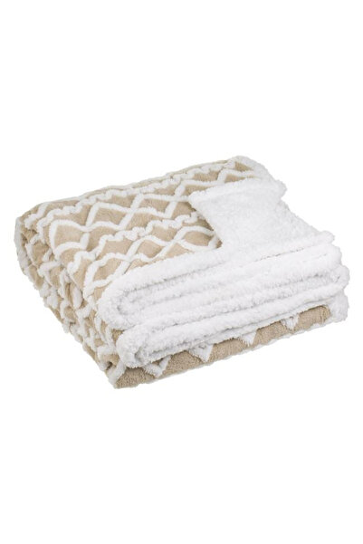 ELITECOMMERCEMARKET Double-Sided Blanket Beige White Pattern & Sherpa 200x150cm
