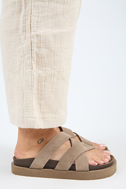 Manijero Paula Soft Footbed Women's Genuine Leather Cross Strap Slippers Mink