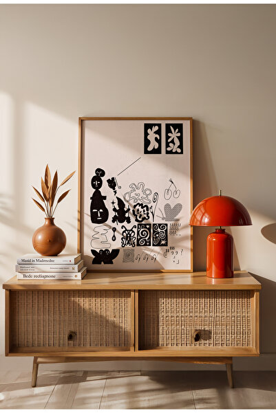 Push Studio Mono Symbols Poster - Doğal Ahşap Çerçeveli Tablo