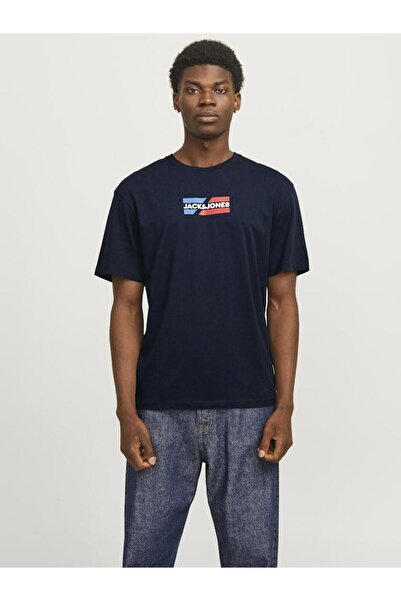 Jack & Jones Men's Blue2 Jjcorp Graphic Tee Ss O-Neck Ln T-Shirt 12268415-Skycaptai