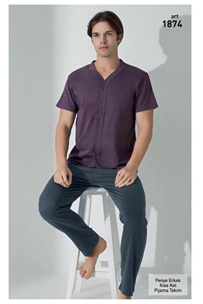 VAJESTO طقم بيجامة رجالي بأكمام قصيرة وسروال طويل مع جيوب، بيجامة مستشفى بياق...