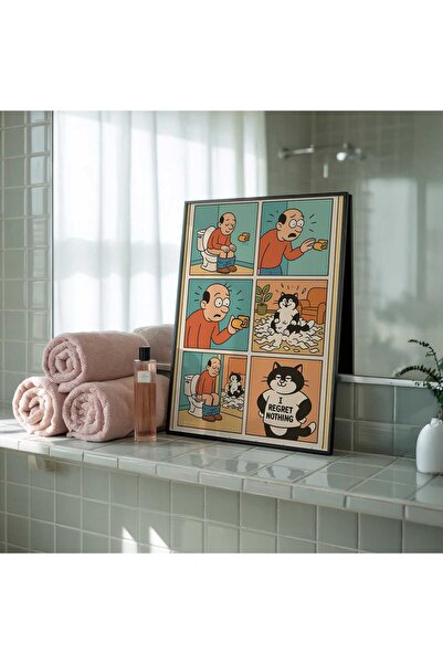 NinaStore Komik Banyo Karikatürü Duvar Sanatı, Kedi Tuvalet Kağıdı Mizah Post...