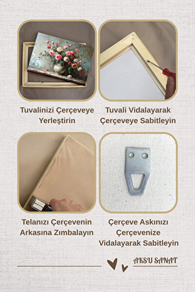 AKSU SANAT Hobby and Workshop Set, Natural Wood Canvas Frame, Canvas, Tela, Frame Hanger, Screws 35X50 cm
