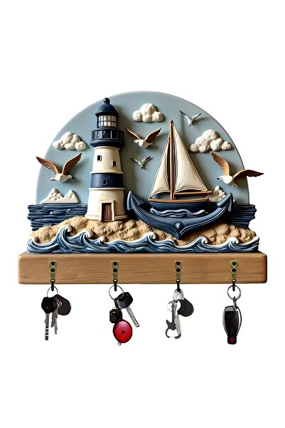 TuraLazerKesim Breloc din lemn plat 2D, multifuncțional, cu patru cârlige met...