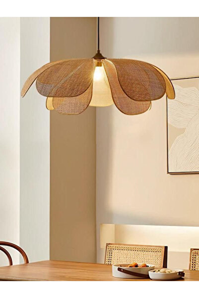 burenze Modern Bohem El Yapımı Orijinal Hasır Bambu Rose Çiçek Sarkıt Avize