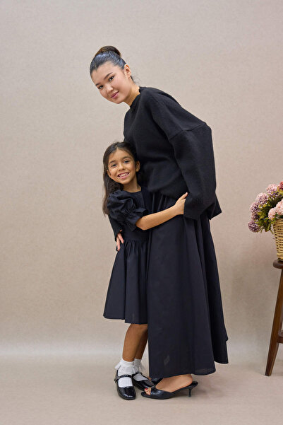 KÜÇÜĞÜM BUTİK Black Balloon Skirt and Girl's Dress Mother-Daughter Combination (Sold Separately)