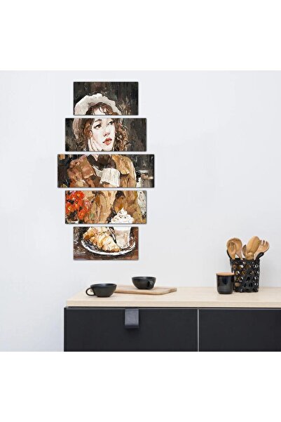 Generic Coffee Corner Wall Art - Woman Drinking Coffee - 24174 - Divided into five graduated pieces - 1