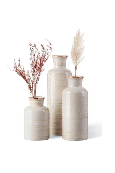 Generic Angju Ceramic Vase Set of 3, Rustic Ceramic Flower Vase for Home Deco...