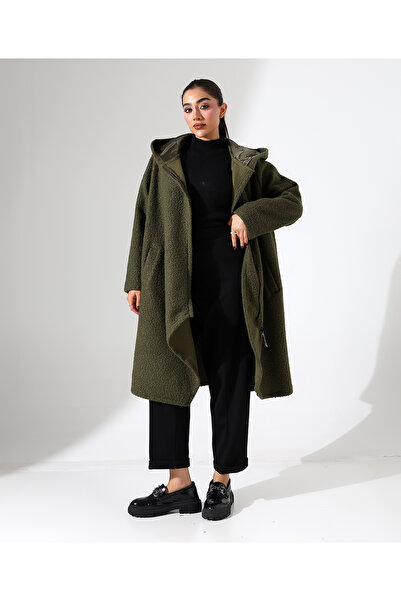 Fi'l Arz Fashion Women's Asymmetrical Zipper Hooded Long Plus Size Coat