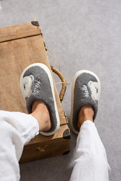 LAMEDORE Kadın Ayıcık Desenli Peluş Ev Terliği – Yumuşak, Sıcak, Kaymaz Tabanlı Kışlık Terlik Hediyelik