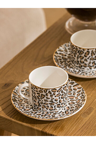 LC Waikiki Home Leopard Patterned 2-Person Porcelain Coffee Cup Set 124 ml