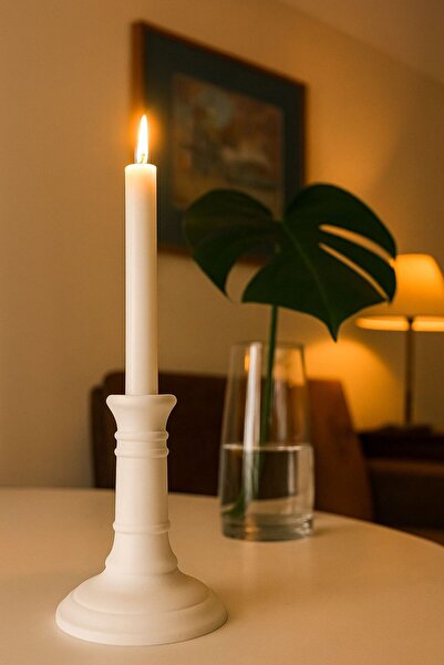 Tasarım Beyaz 2li Şamdan Mumluk (Mum Fiyata Dahil Değildir.)