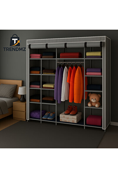 Trendmiz Nar Çok Raflı Bez Dolap | Metal İskeletli Gardırop | Toz Geçirmez Fermuarlı Hurç Dolap