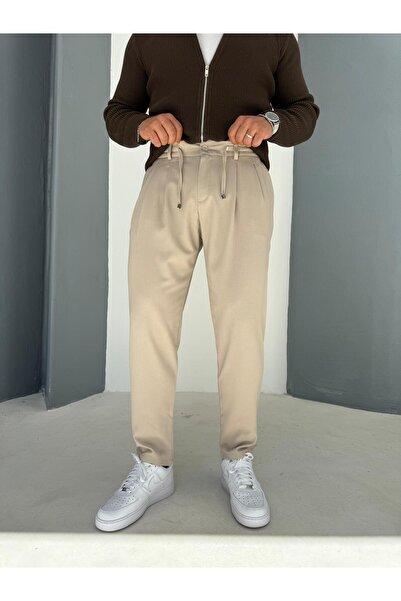 Combineman35 Men's Pleated Drawstring Boyfriend Fabric Pants