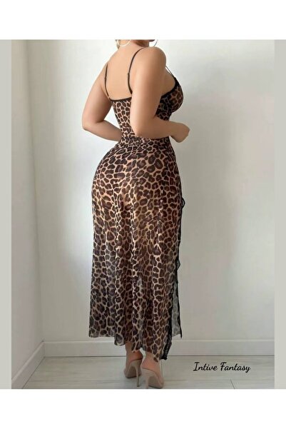 İntive Lingerie Μακρύ φανταχτερό νυχτικό Intive Fantasy με λεπτομέρεια από δαντέλα λεοπάρ με βαθύ σκίσιμο στο πλάι