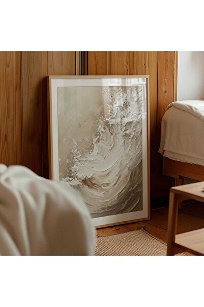 NinaStore Bej Dokulu Resim Japandi Duvar Sanatı, Wabi Sabi Duvar Sanatı, Orta...