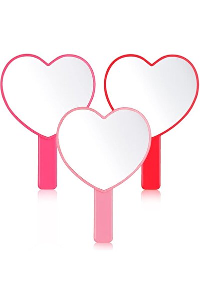 Generic Handheld Heart Mirror, 3 Pcs Cute Plastic Heart Shaped Mirror with Ha...