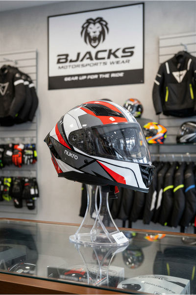 Nukrotech Nukro YM-853 Shine Red White Kapalı Kask Pinlock 30 Dahil | Üst Düz...