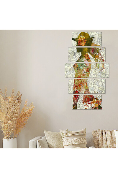 Generic Wall panel - drawing of a woman and flowers - 693 - divided into five graduated pieces - 1
