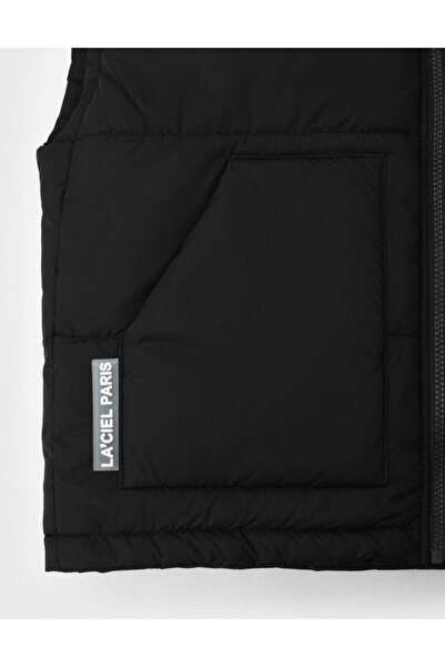 Magu Unisex Παιδικό βαμβακερό μαύρο φουσκωτό γιλέκο - Καπιτονέ μοντέλο με τσέπες με φερμουάρ