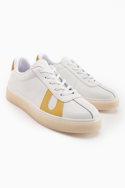 Limoya Eddie Genuine Leather White Yellow Sneaker Women's Shoes