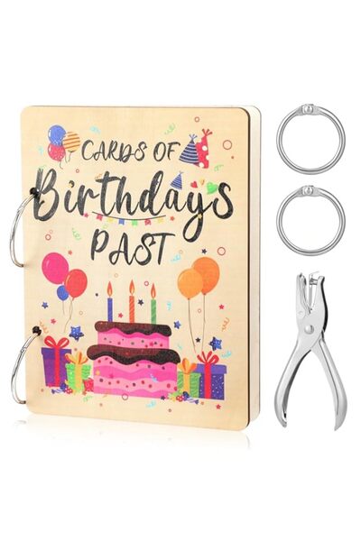Generic Brand Birthday Card Organizer Album - Wooden Greeting Card Keeper wit...