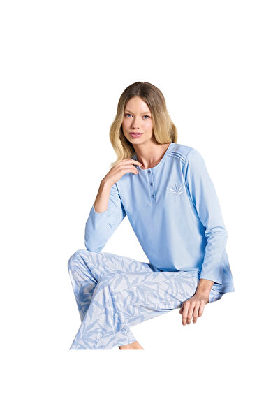 Over Sleep by Poleren Over Sleep 3113 Kadın Büyük Beden Melisa Ön Üç Düğmeli Kışlık Pijama Takımı