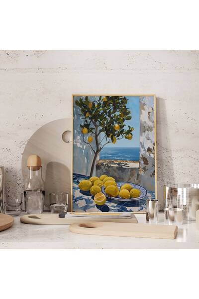 NinaStore Limonlu Estetik Manzara, Limon, Mutfak Duvar Sanatı, Bar Arabası Sa...