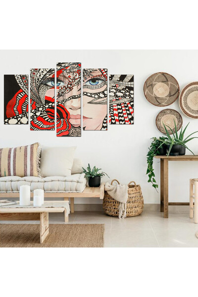 Generic Wall panel - drawing of a traditional woman's face - 21001 - divided into five graduated pieces - 1