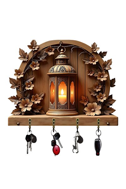 TuraLazerKesim 2D Düz, Çok Amaçlı Ahşap Anahtarlık, Dört Metal Kancalı, Duvar Dekoru, Ev Dekorasyonu 110