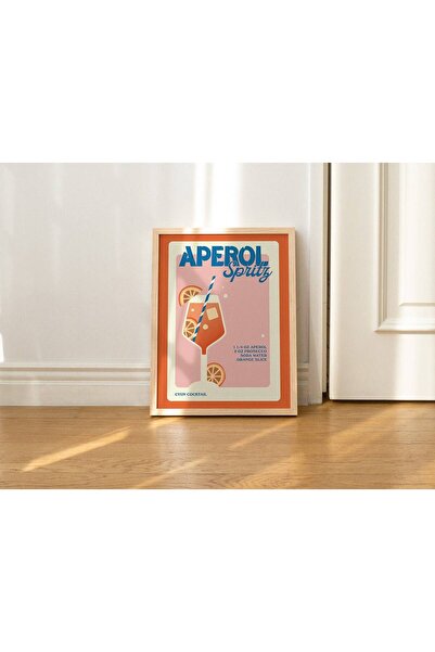 NinaStore ÇERÇEVELİ Aperol Spritz Kokteyl Baskısı, Vintage Tarz Bar Posteri, ...