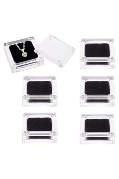Generic TERRIFI 6 Pcs Acrylic Ring Box with Black Velvet, Clear Jewelry Stora...