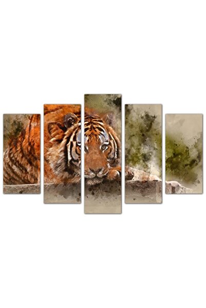 Generic Wall panel - printed tiger drawing - 713 - divided into five graduated pieces - 1