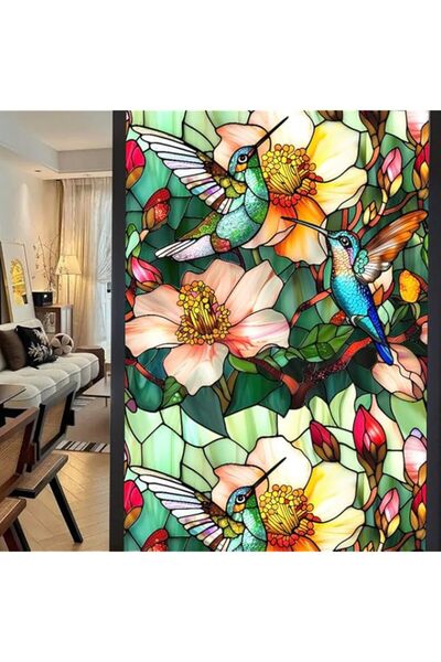 Generic Multicolor Retro Floral & Bird Stained Glass Film, Decorative Privacy...