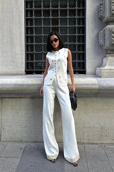 Lijuri Mdb Paulo Gold Buttoned Vest Pants Suit 9976