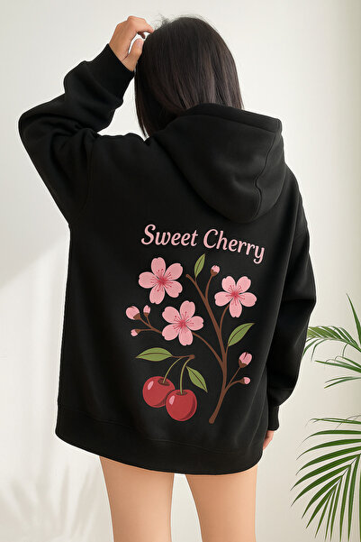 mercoledi سويت شيرت نسائي ذو قلنسوة كبير الحجم مطبوع عليه زهور للجنسين