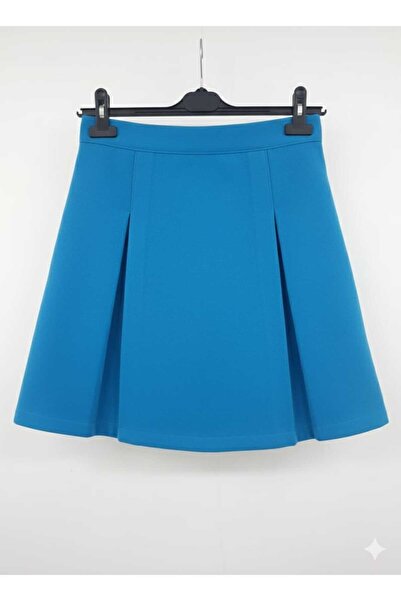 GigiTex Синій якісний кашемір міні-спідниця-дзвіночок, облягаючий крій, довжина 43 см, 8 кольорів, розміри 36-42